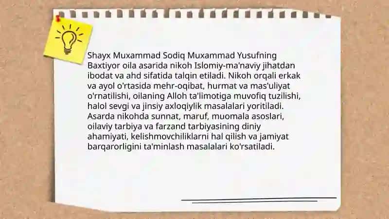 Shayx Muxammad Sodiq Muxammad Yusufning Baxtiyor oila asarida islom qadriyatlarining talqini 4