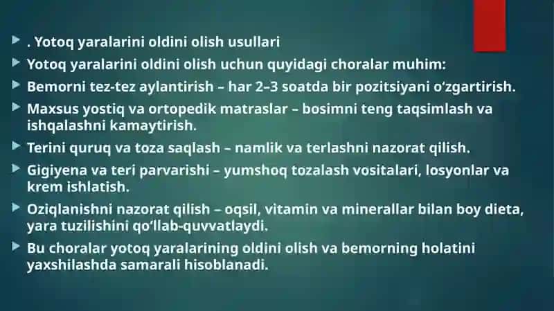 Bemorlarda yotoq yaralarini oldini olish va xirurgik stomani parvarish qilish 4
