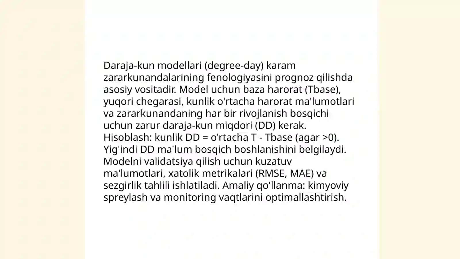 Karam zararkunandakarini tarqalishi va kòpayishini bashorat qilish 4