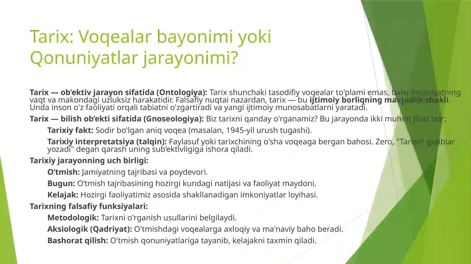 Tarixning mazmuni, yo’nalishlari va konsepsiyalari 4