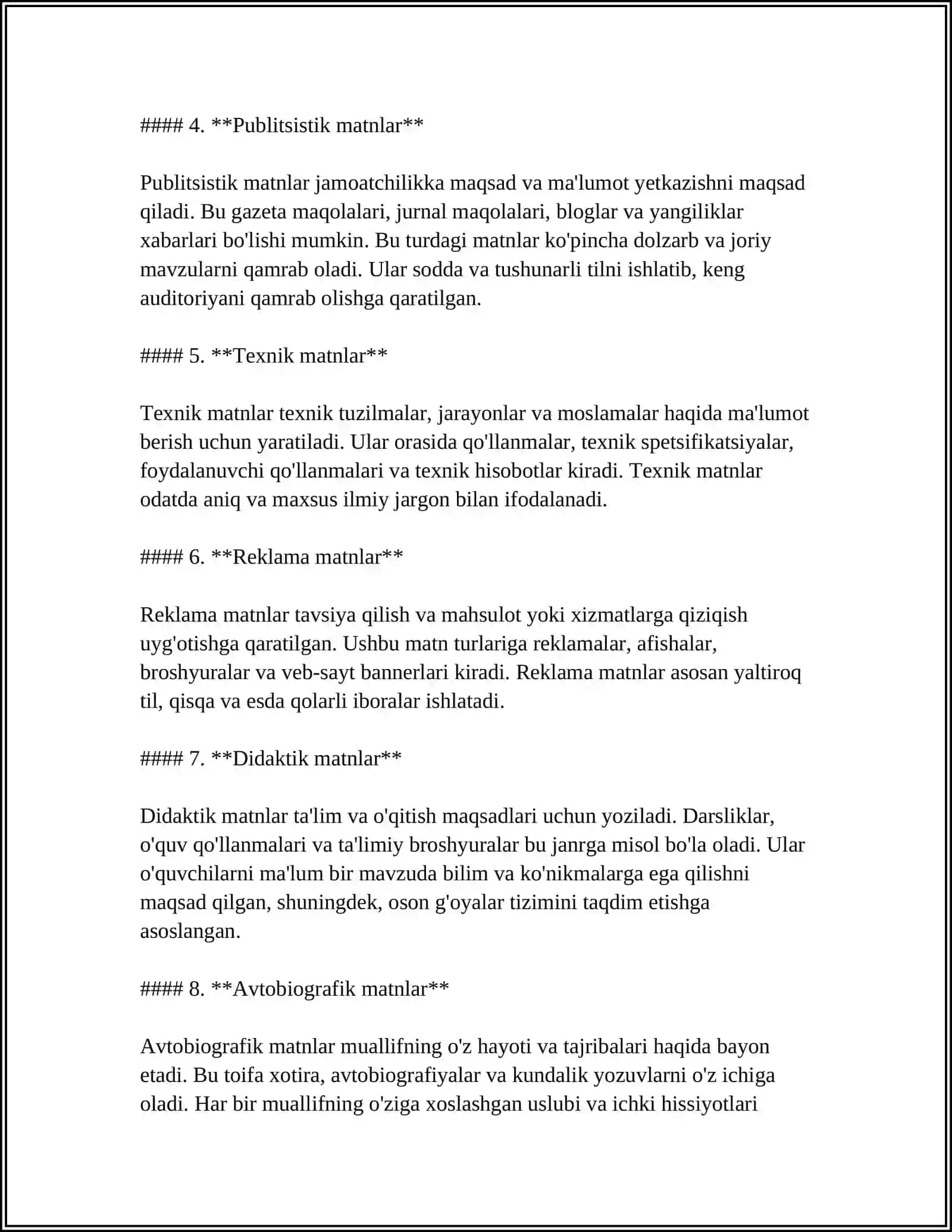 MATN VA UNI TURLARI, TARKIBI HAQIDA 4
