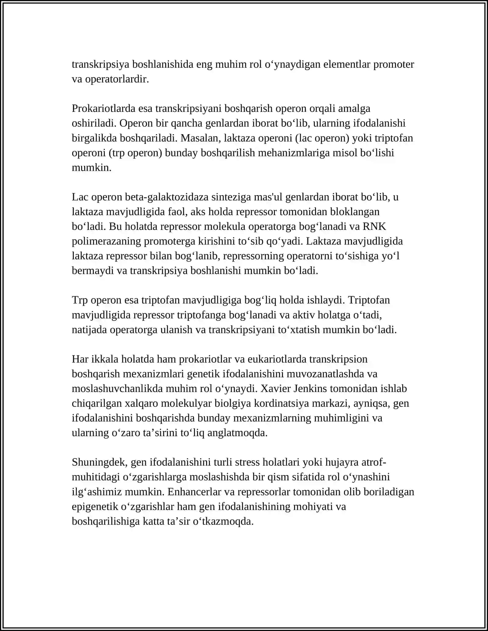 EUKARIOTLAR VA PRAKARIOTLARDA OQSIL BIOSINTEZI BOSHQARILISHI 4