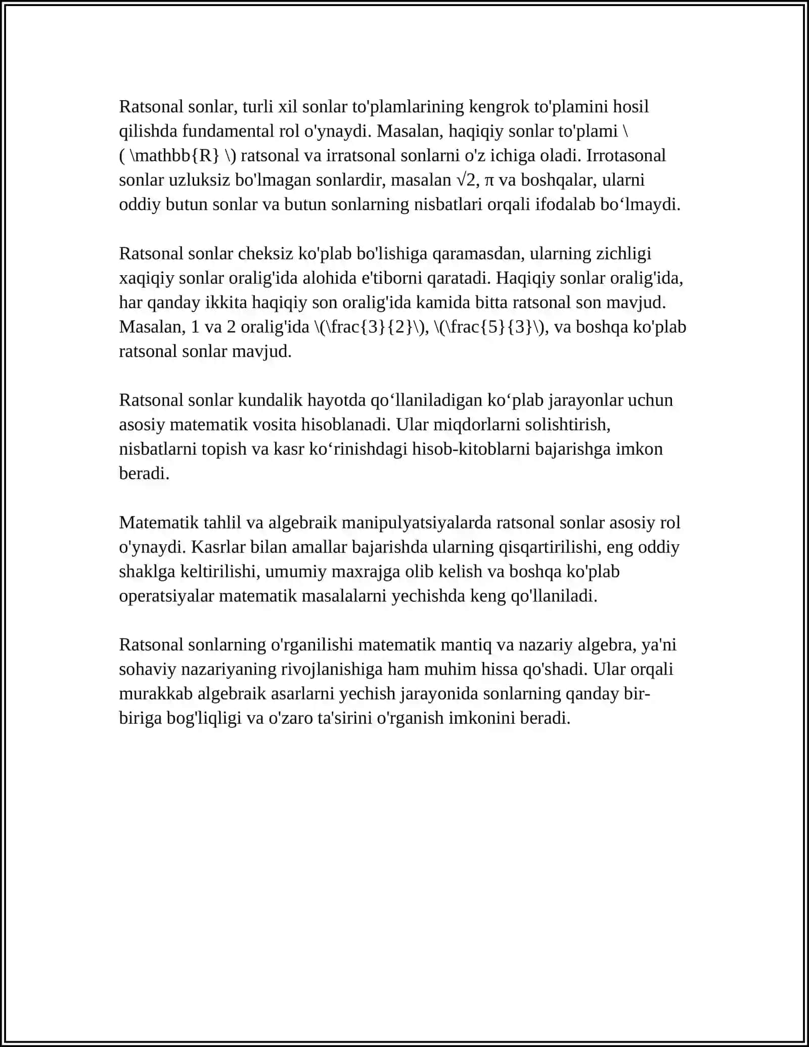 "RATSIONAL SONLARNI CHEKSIZ O'NLI KASR SHAKLIDA TASVIRLASH" 4
