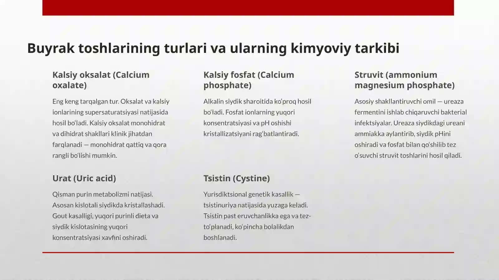 Buyraklarda tosh hosil bo’lishini oldini olishning biokimyoviy asoslari. 4