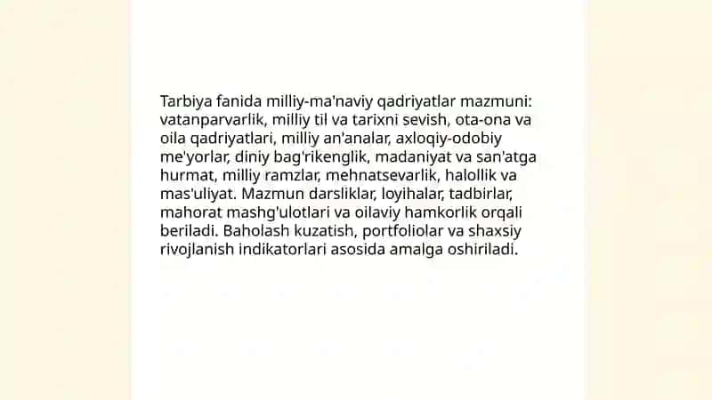 Tarbiya Fanining Mazmuniy Maqsadlari Va O'quv Natijalari (Orta Sinflar) 4