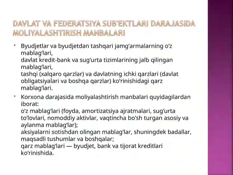 Innovatsiyalarni moliyalashtirish manbalari va shakllari 4