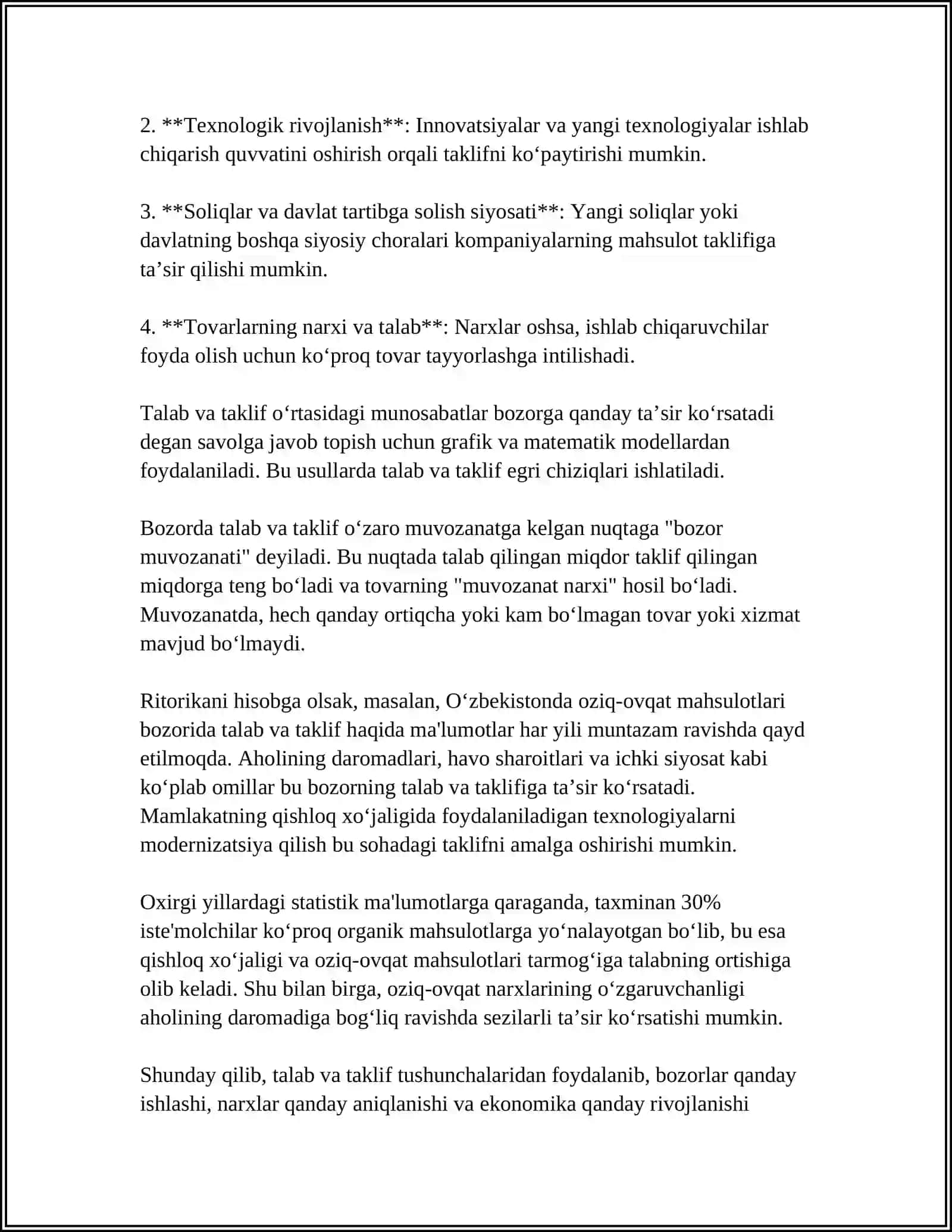TALAB VA TAKLIF TAHLILI ASOSLARI. BOZOR MUVOZANATI 4