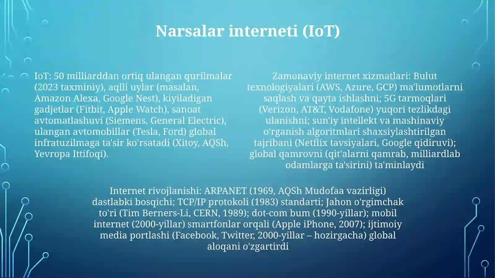 Internetning zamonaviy xizmatlari. Intemetning rivojlanish tarixi 4