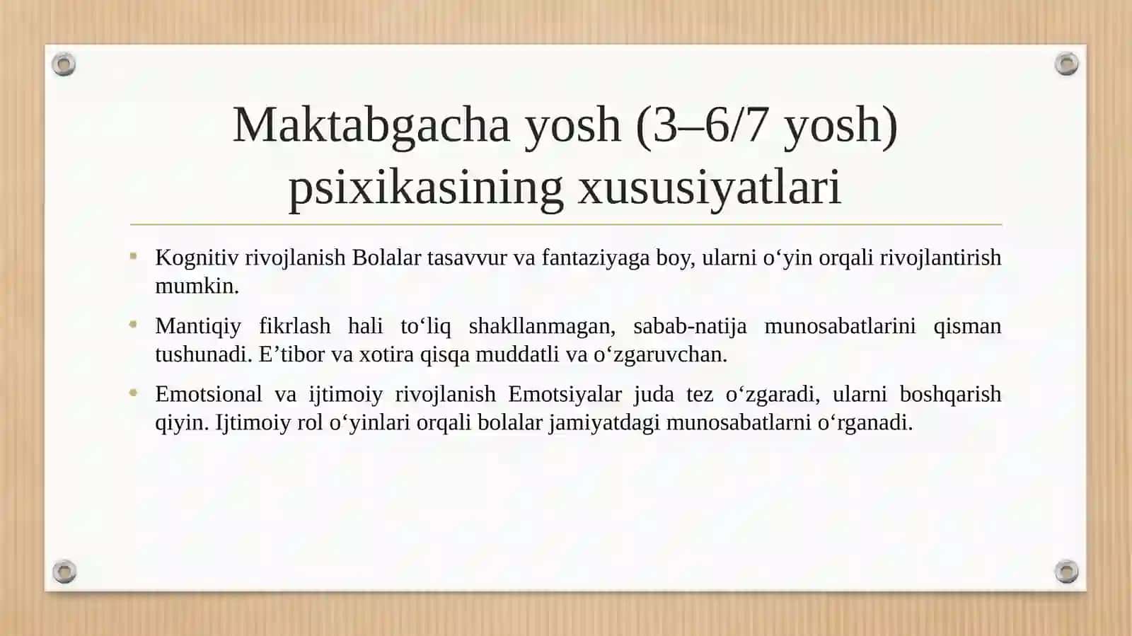 Ontogenezning dastlabki bosqichlarida maktabgacha, va kichik maktab yoshlarida bolalar psixikasining rivojlanishi va shakllanishining o‘ziga xos jihatlari 4