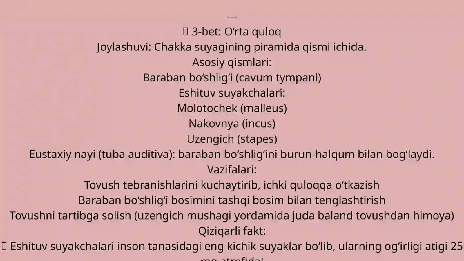 Eshitish a'zosi.Tashqi va òrta quloqning vazifaviy va yoshli anatomiyasi.Ichki quloq 4