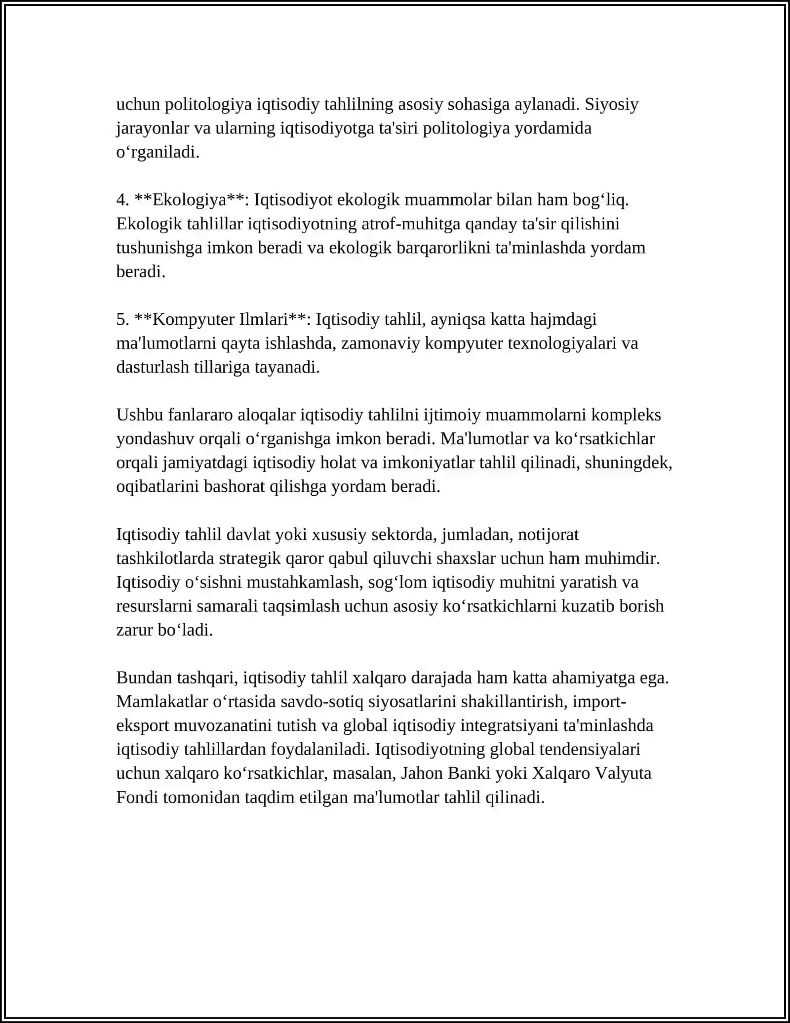 Iqtisodiy Tahlilning Boshqa Fanlar O'rtasida Tutgan O'rni va O'ziga Xos Xususiyatlari 4