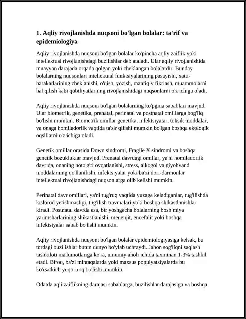 AQLIY RIVOJLANISHDA NUQSONI BO’LGAN BOLALAR.AQLIY RIVOJLANISHDA NUQSONING KELIB CHIQISH SABABLARI.DEMENSIYA.AQLI ZAIFLIKNING DARAJALARI 4