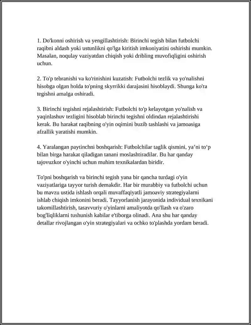 FUTBOL O’YIN TEXNIKASI TASNIFI 4