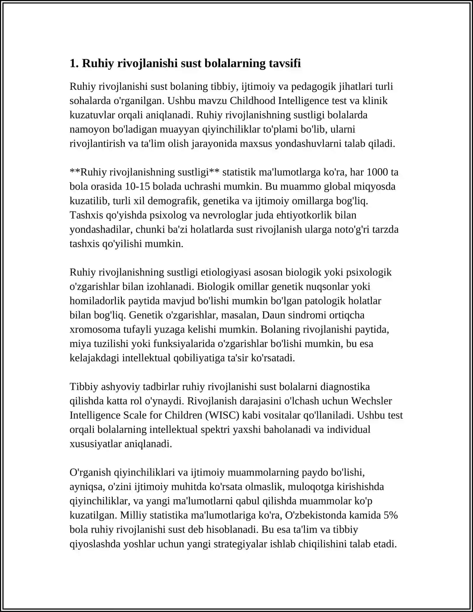 RUHIY RIVOJLANISHI SUSTLASHGAN BOLALARNI PEDAGOGIK TAVSIFNOMASI VA ULAR BILAN OLIB BORILGAN KORREKSION TARBIYAVIY ISHLAR 4