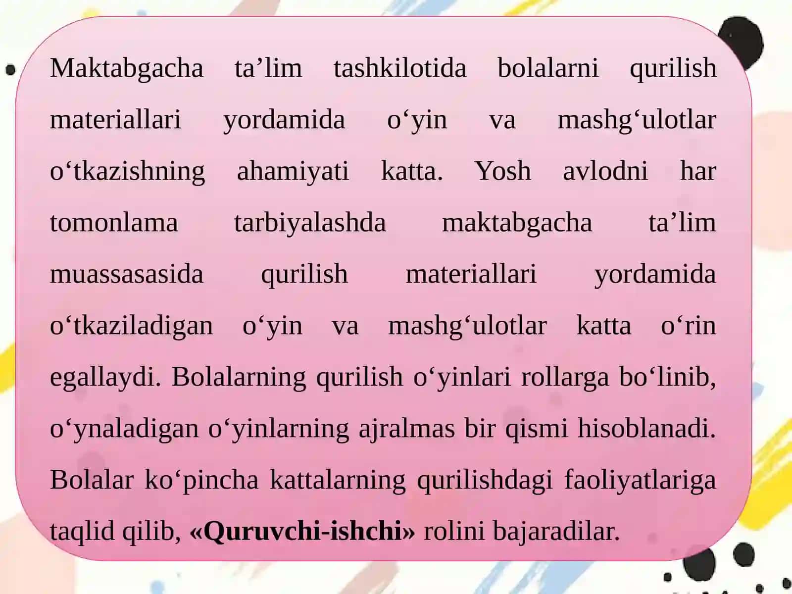 Maktabgacha yoshdagi bolalarni qurish-yasash faoliyatining o‘ziga xosligi 4