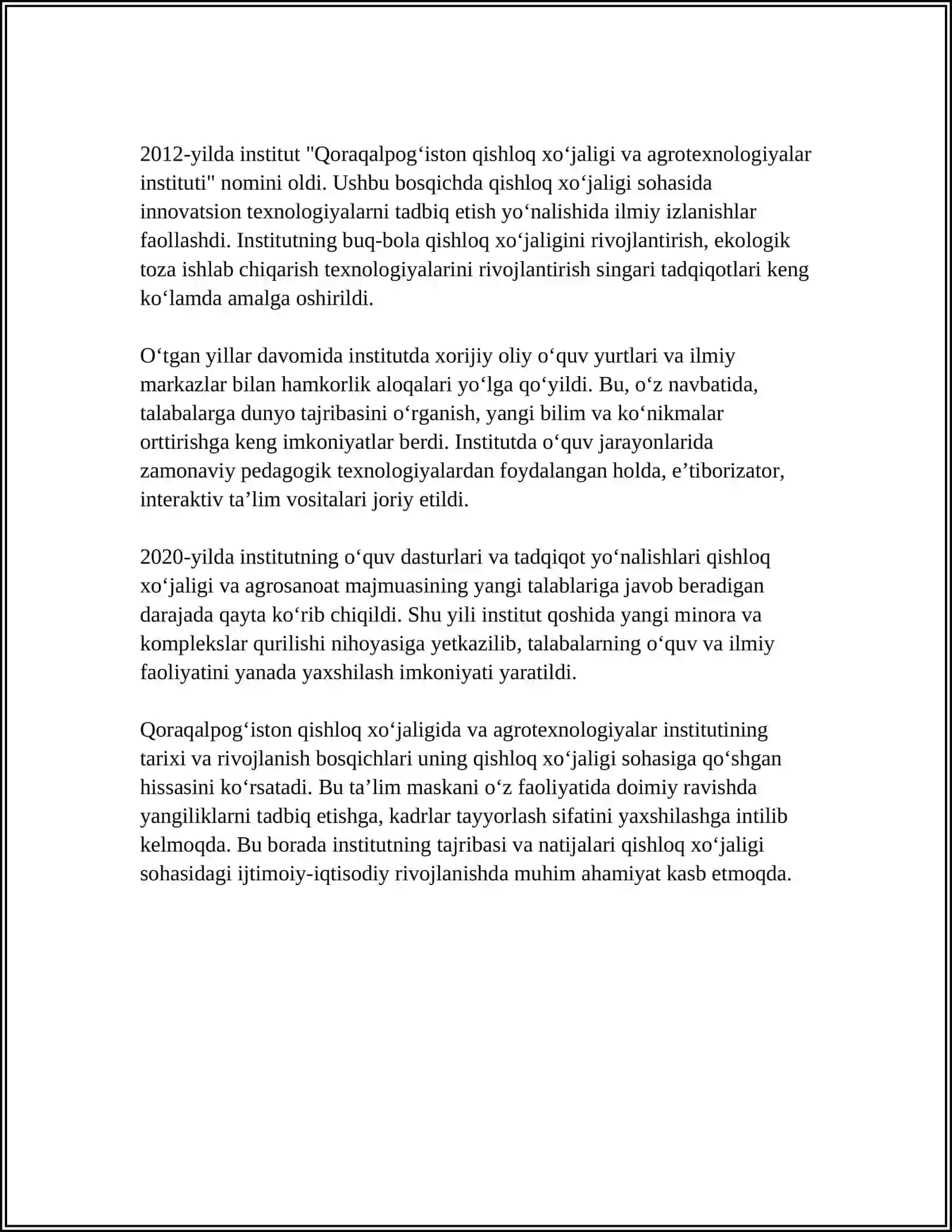 QORAQALPOGʻISTON QISHLOQ XOʻJALIGIDA VA AGROTEXNALOGIYALAR INSTITUTI 4