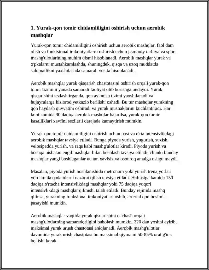 Yurak-qon tomir chidamliligini oshirish uchun aerobik mashqlar 4
