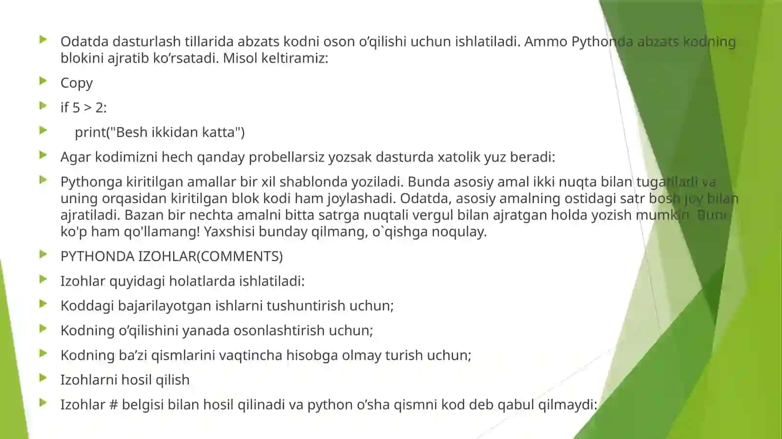 PYTHON DASTURLASH TILIDA TSIKLLI DASTURLAR TUZISH 4