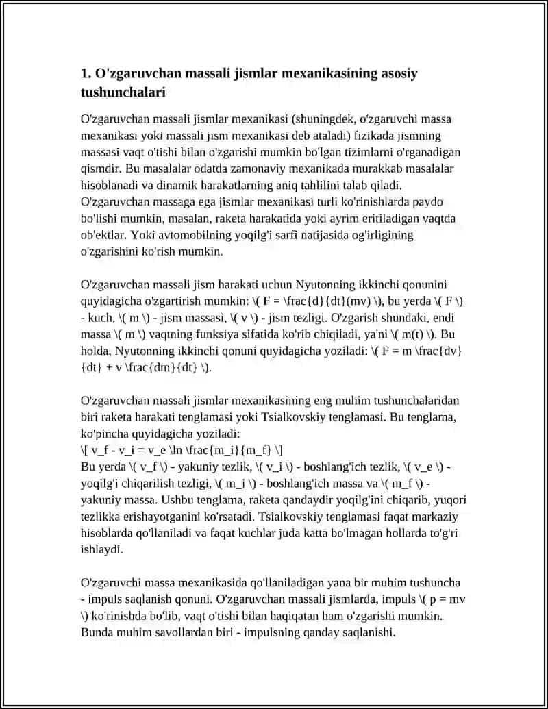 O'zgaruvchanligini Massali Jismlarni Mexanikasi 4