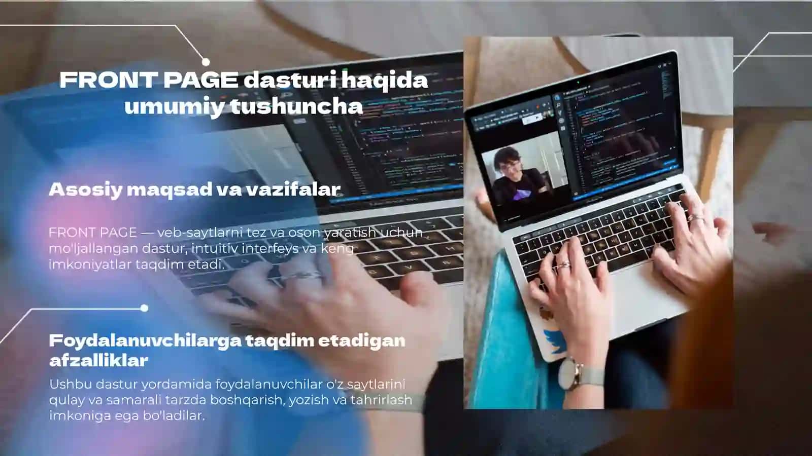 FRONT PAGE   dasturi yordamida veb-sahifalar yaratish va ularni boshqarish 4