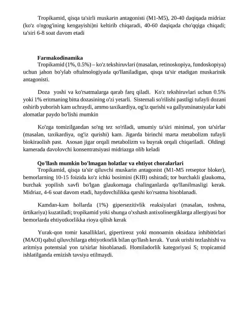 Tropikamid dori vositasning farmakalogiyasi 4