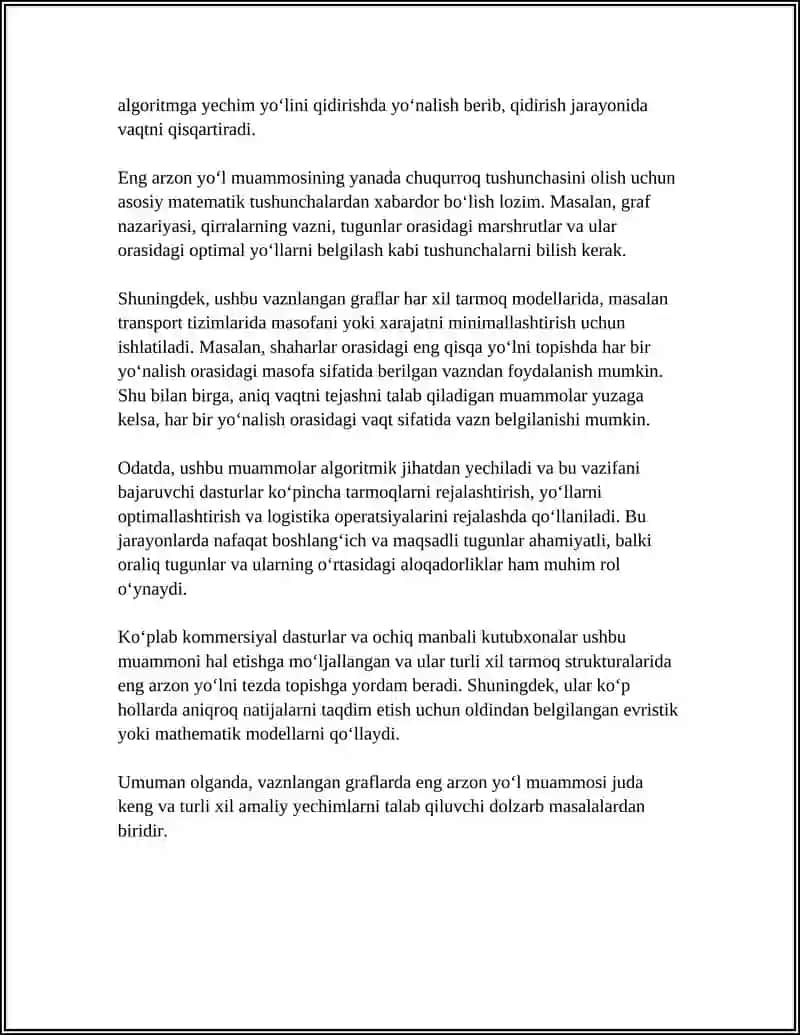 NARXLANGAN GRAFDA ARZON MARSHRUTNI ANIQLASH (ENG ARZON YO‘L TOPISH) 4