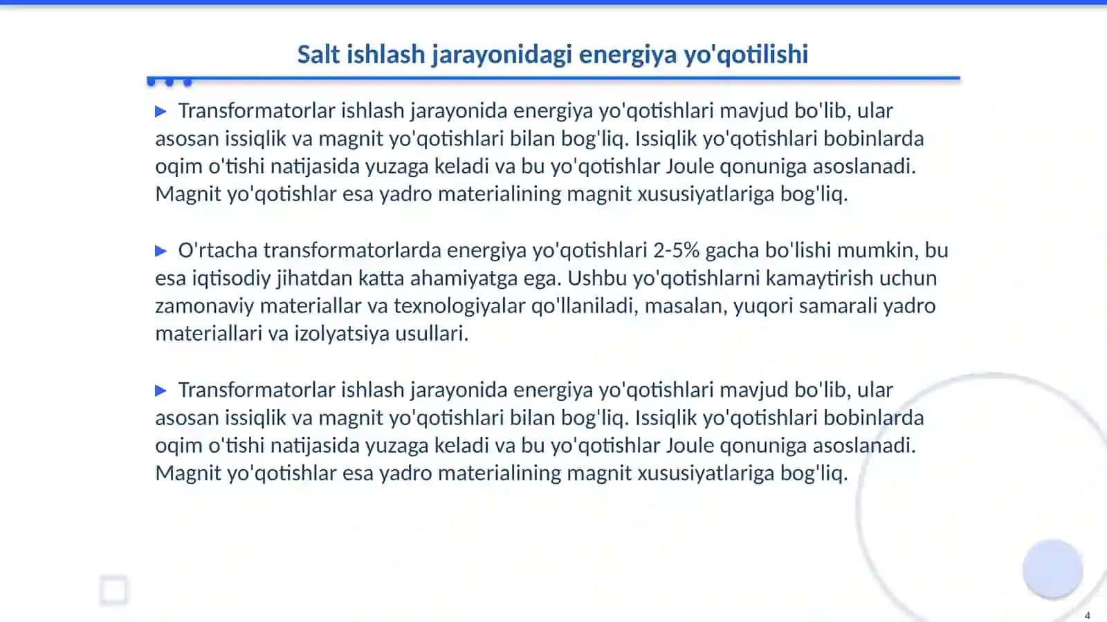 Haqiqiy transformatorning salt ishlashi 4