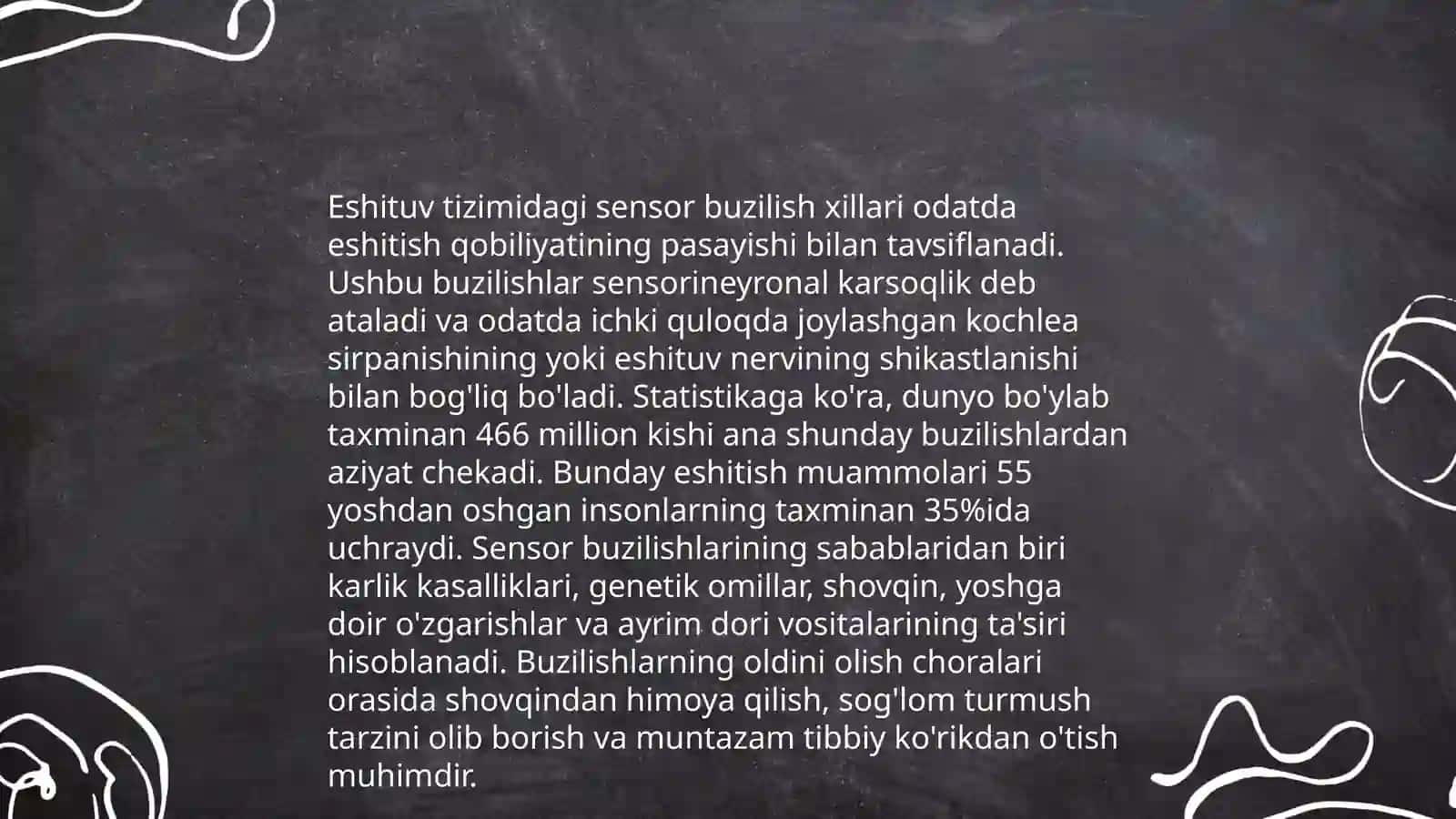Eshituv tizimidagi sensor disfunksiyani tavsiflang 4