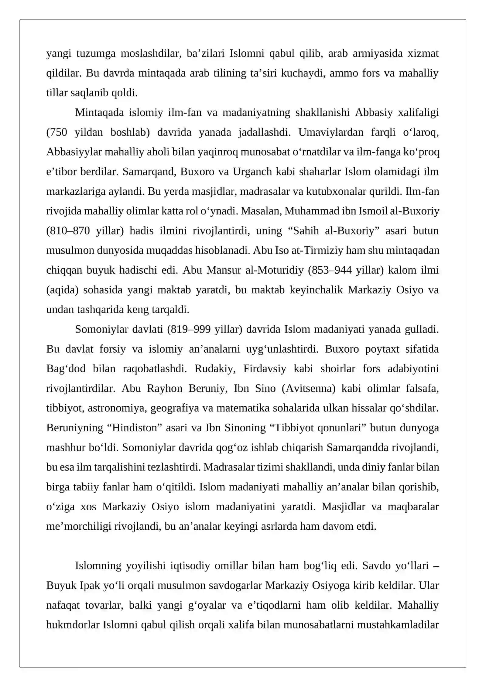 Islomning Markaziy Osiyo mintaqasidagi o‘rni va ahamiyati: tarix va hozirgi zamon 4