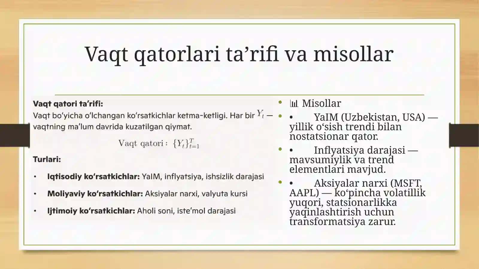 Statsionar va statsionar bo'lmagan vaqt qatorlari tushunchasi 4