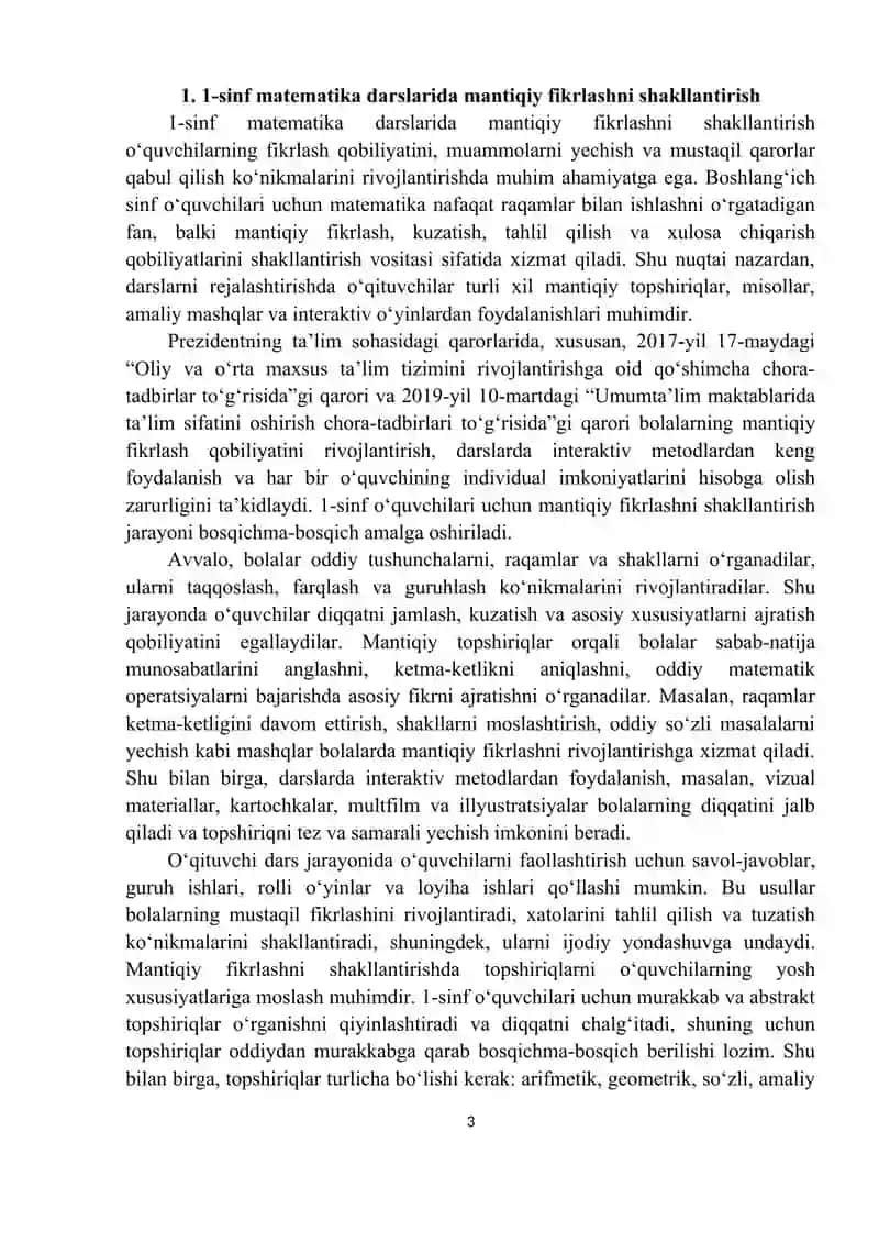 1-sinf matematika darslarida kiritik fikrlashni rivojlantirish 4