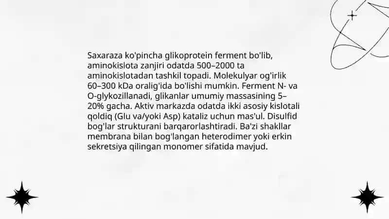 Saxaraza fermenti haqida umumiy tushunchalar 4