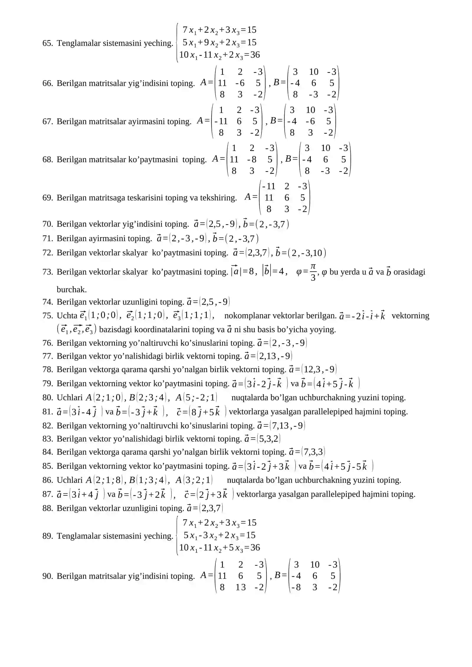 Chiziqli algebra va analitik geometriya yakuniy nazorat savollari 4