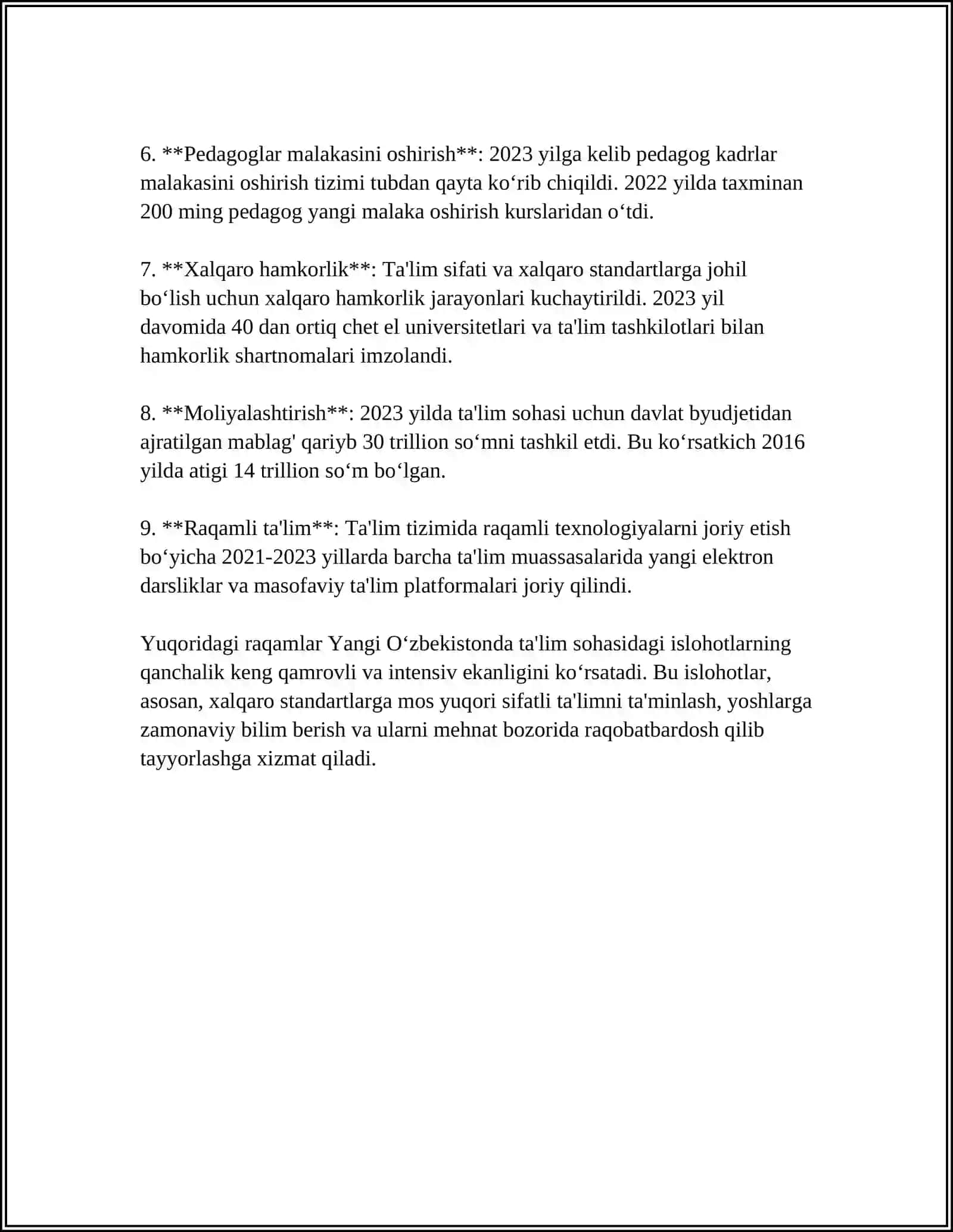 YANGI O‘ZBEKISTONDA AMALGA OSHIRILAYOTGAN ISLOHOTLAR 4
