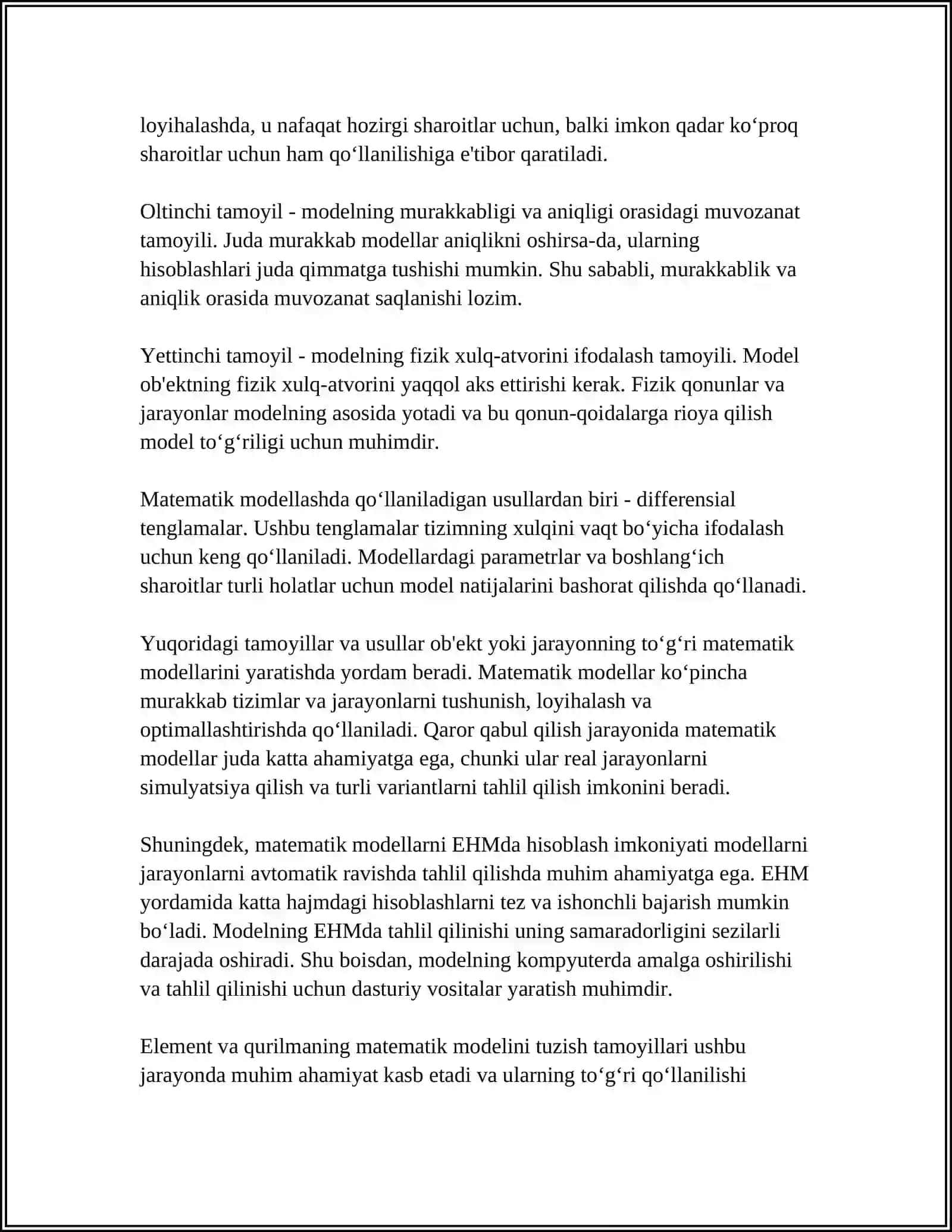 ELEMENT VA QURILMANING MATEMATIK MODELLARI VA ULARNI EHMDA HISOBLASH 4