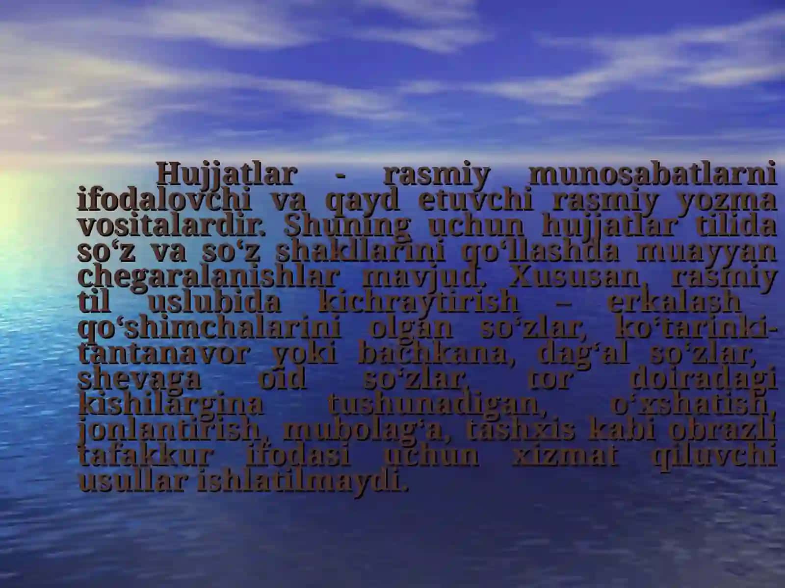 Ish yuritish tili va uslubi. Hujjat turlari va xususiyatlari: tarjimayi hol, ariza, bildirishnoma 4