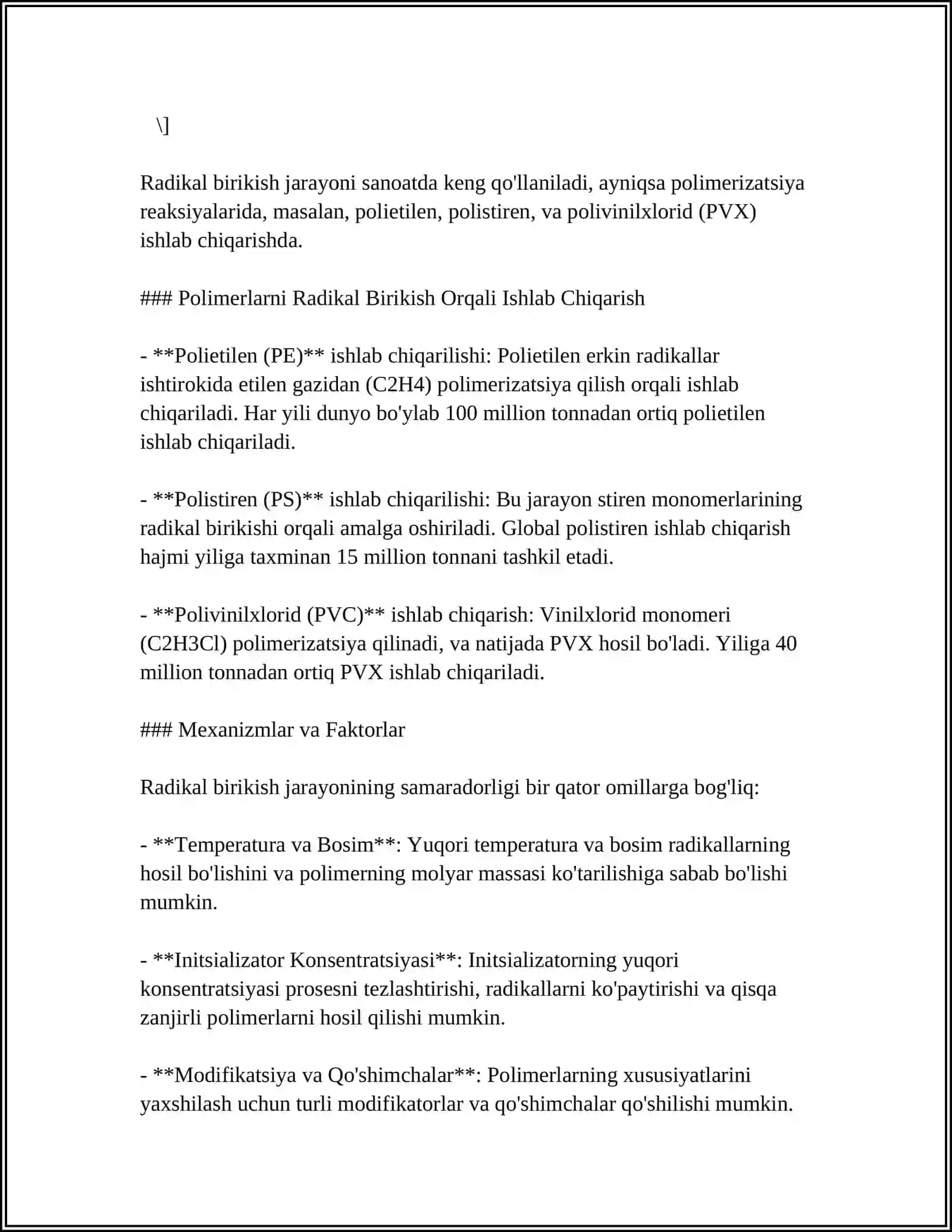 RADIKAL BIRIKISHI. RADIKAL FAOLIYAT ZARRALAR. XARASH EFFEKTI 4