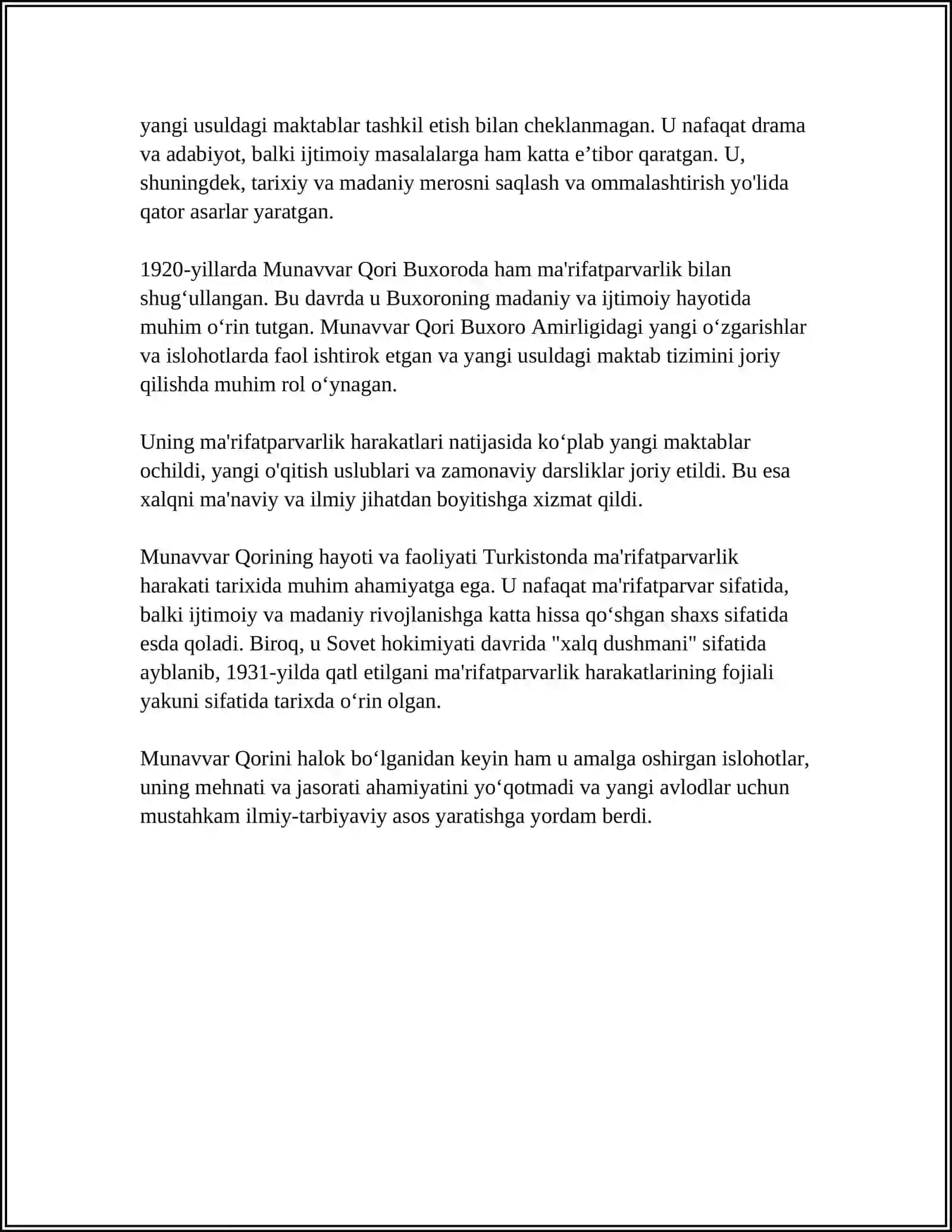 JADID MA'RIFATPARVARLARINING O'LKA IJTIMOIY -MA'NAVIY HAYOTIDA TUTGAN O'RNI (MUNAVVAR QORI, FITRAT, BEHBUDIY, AVLONIY VA BOSHQA.) 4