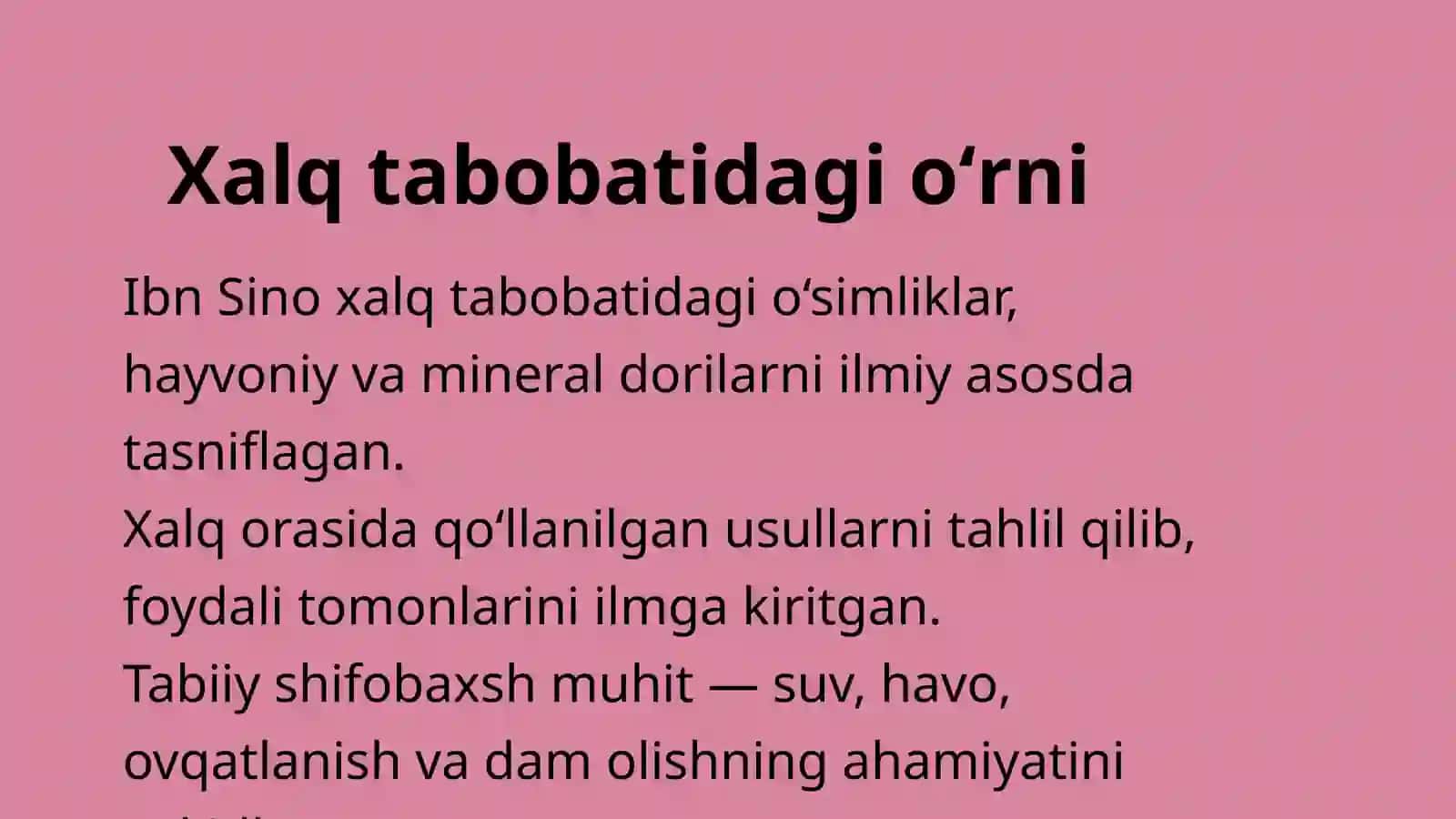 Abu Ali Ibn Sinoning xalq tabobatida tutgan oʻrni. 4
