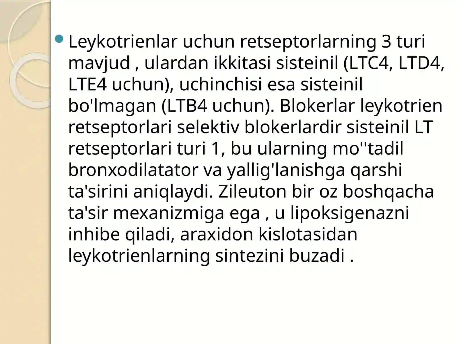 Leykotrien retseptorlariga ta’sir etuvchi dori vositalar 4
