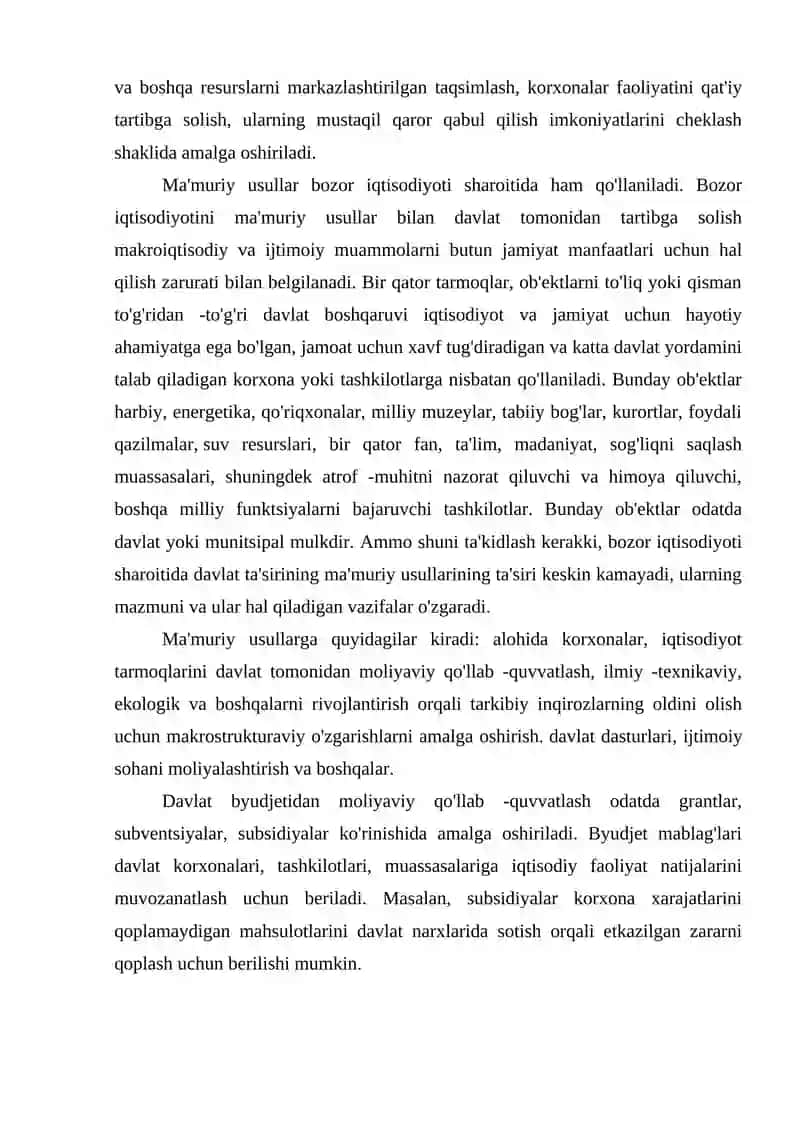 Iqtisodiyotni davlat tomonidan tartibga solishning mohiyati, shakllari va usullari 4