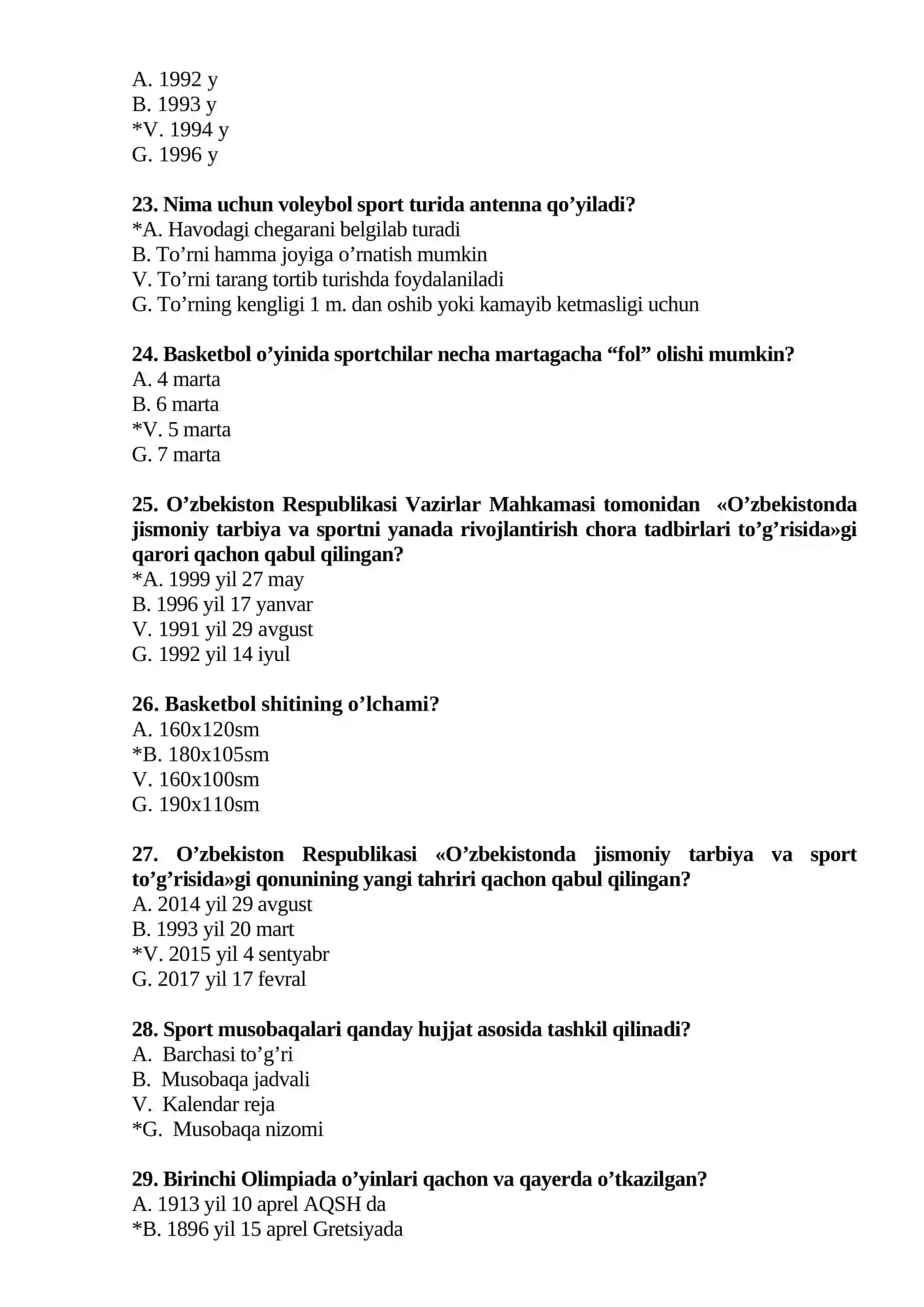 Jismoniy tarbiya va sport fаnidаn tеst sаvоllаri 4