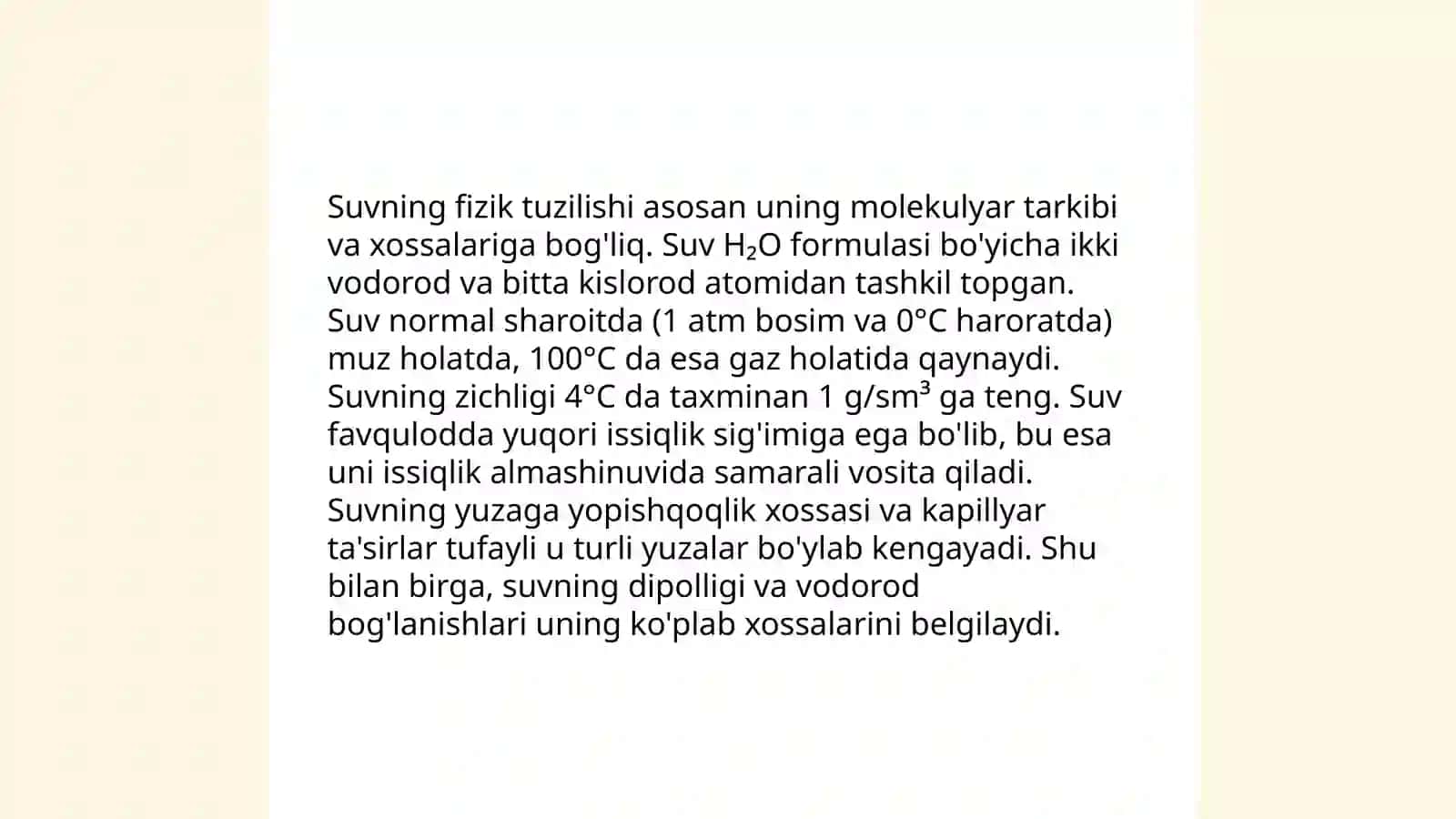 Suv molekulalarining tuzilishi va tarkibini o'rganish 4