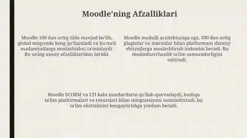 Moodle talim platformasi afzalligi va kamchiligi 4