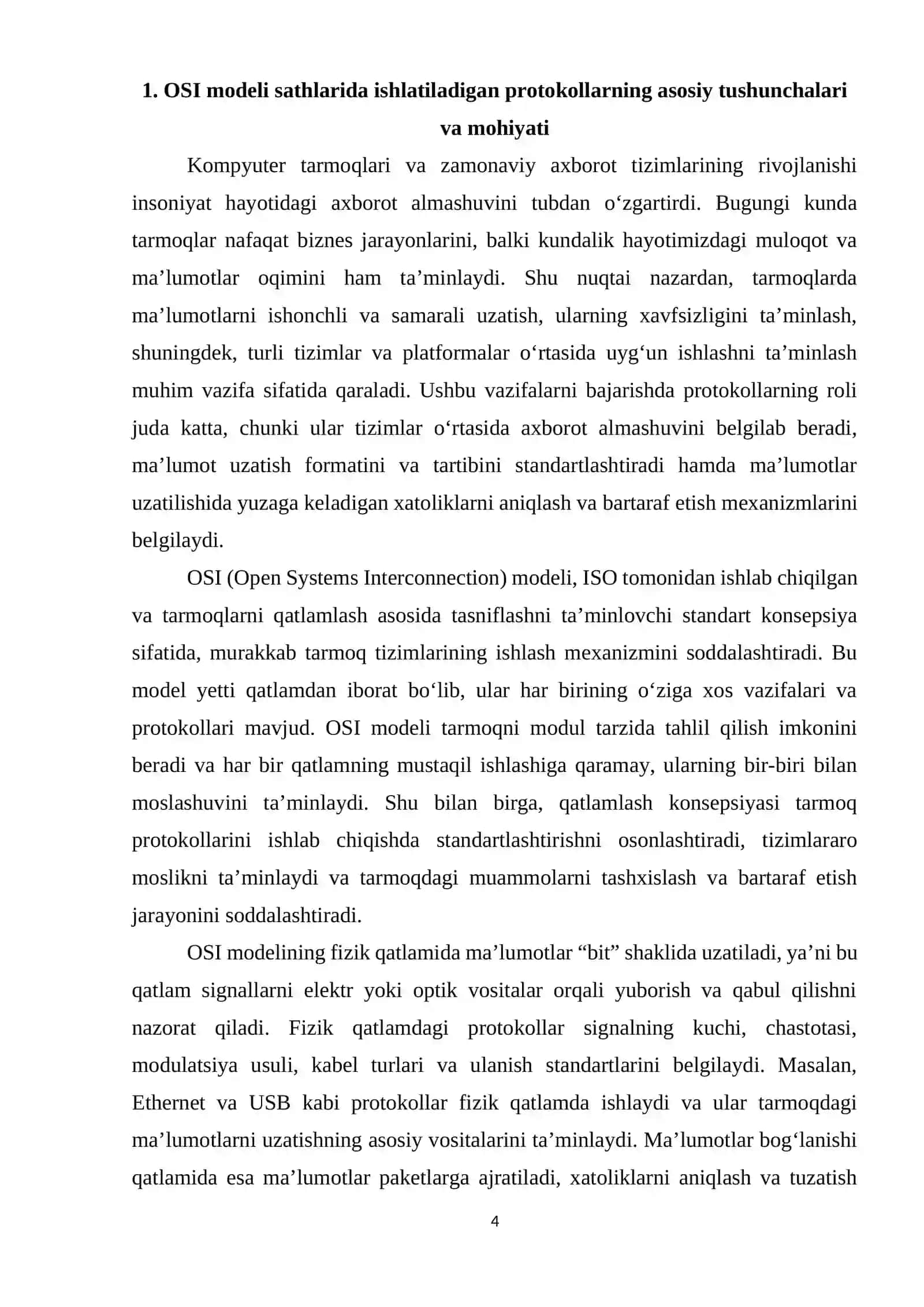 OSI modeli sathlarida foydalaniladigan protokollar orasidagi farqlar 4