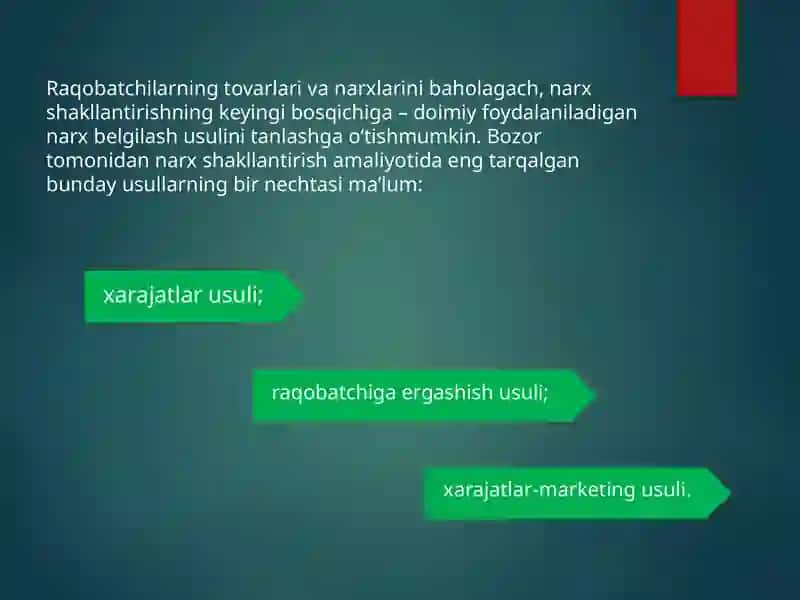INNOVATSION MAHSULOTLARGA NARXNI SHAKLLANISHI Reja 4