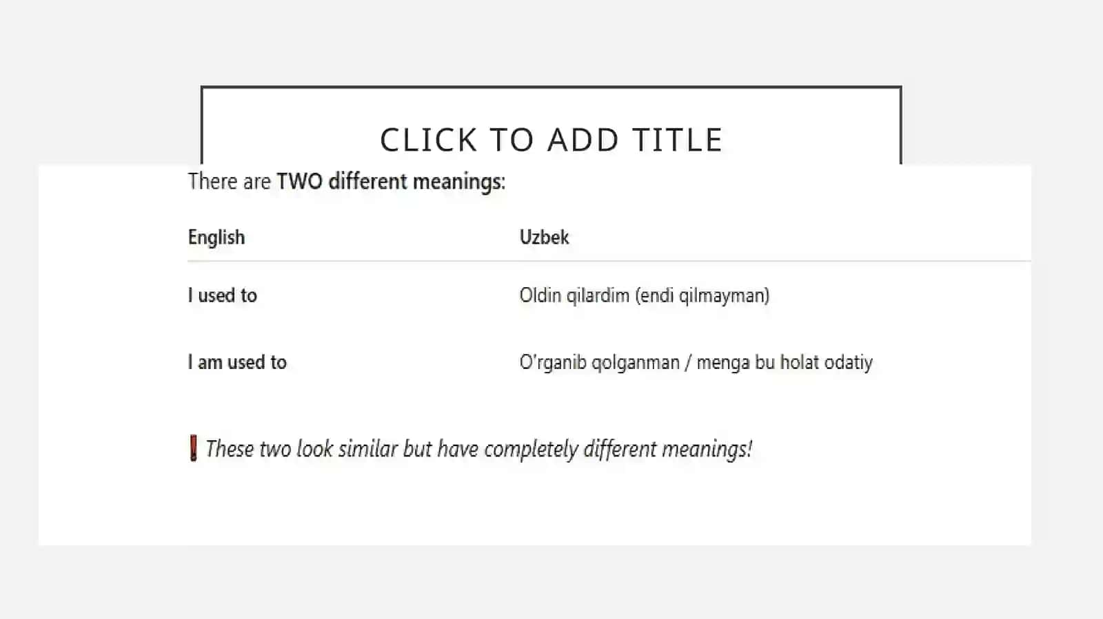 Be / Get Used To + Noun /Ving 4