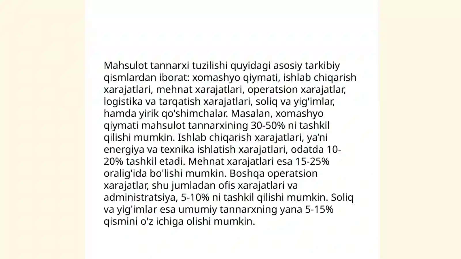 Ishlab chiqarish xarajatlari va mahsulot tannarxini hisoblash 4