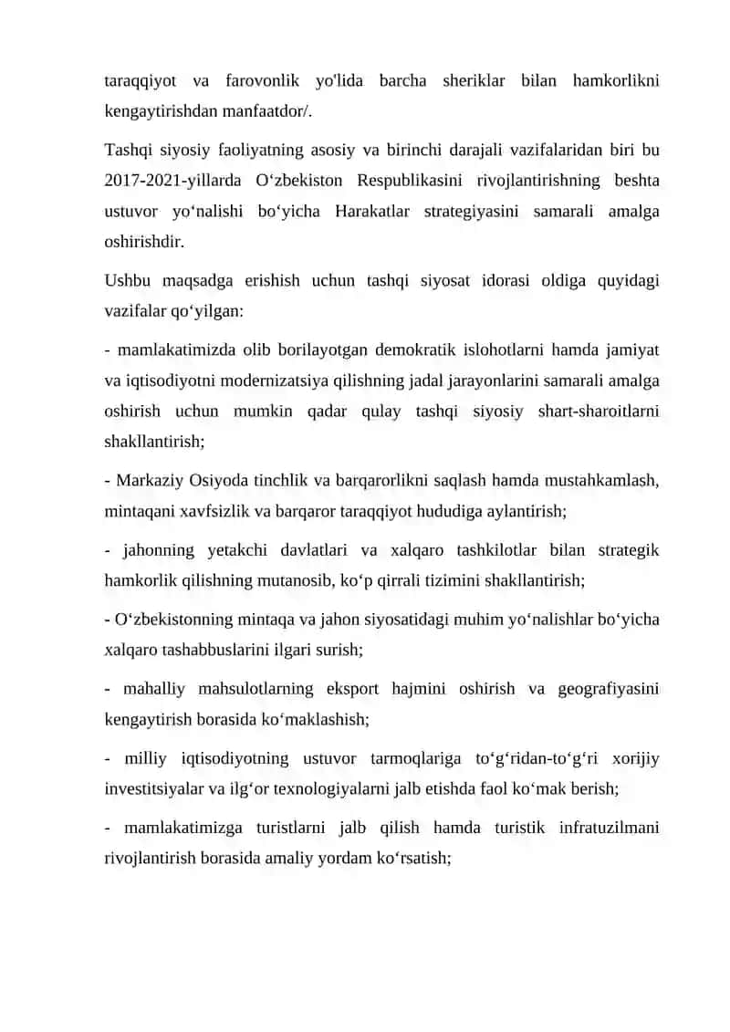 Tashqi siyosat tushunchasi, O'zbekiston xalqaro munosabatlarning to'la huquqli subyekti 4