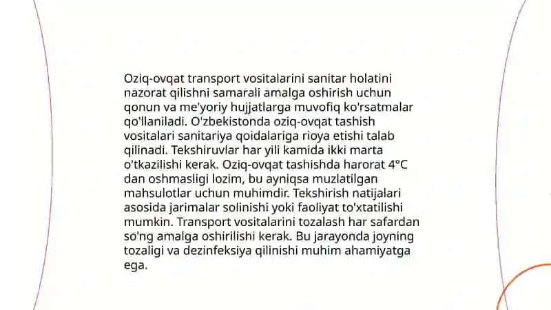 Oziq-ovqat mahsulotlarini tashish qabul qilish va saqlashga doir gigienik talablar 4